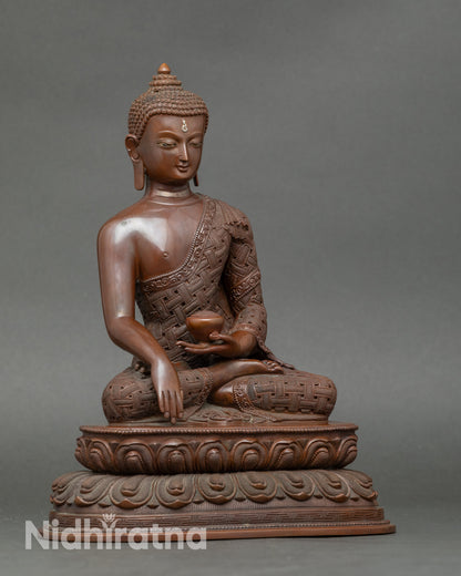Side view of Buddha Shakyamuni statue, handcrafted Nepalese meditation sculpture