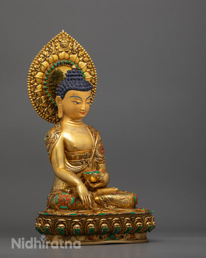 Side view of Buddha Shakyamuni statue featuring hollow chamber for consecration