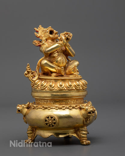 Side view of Dorje Khadro Sculpture highlighting intricate Vajrayana carvings