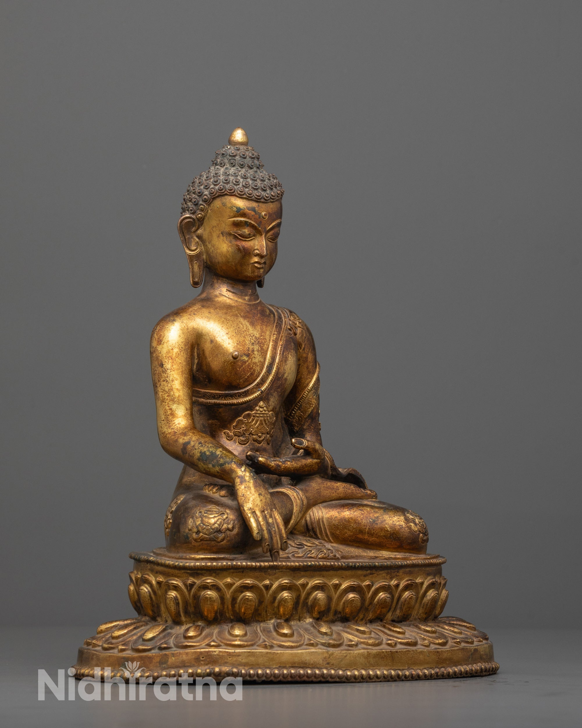 Side view of Double Lotus Base of the Shakyamuni Buddha Statue with Traditional Nepalese Design