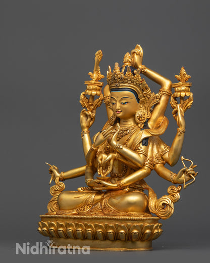 Side view of Namasangati Statue with flowing chögu robe and alms bowl in lower hands