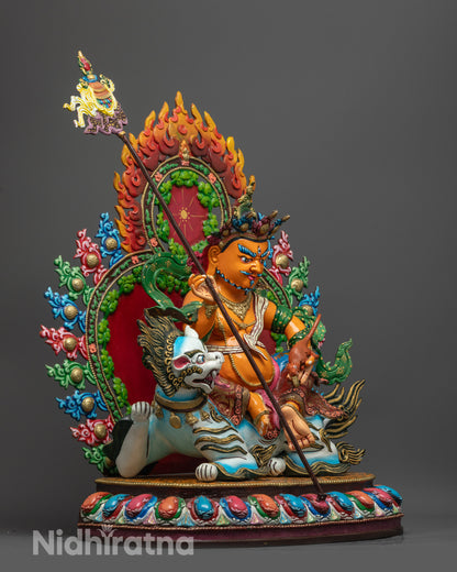 Side view of Namtoshe Statue highlighting flowing robe and radiant hand-carved halo