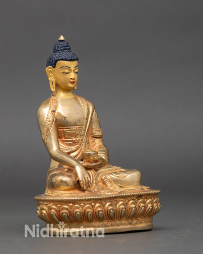 Side view of Nepalese Buddha Shakyamuni sculpture, handcrafted by Newari artisan