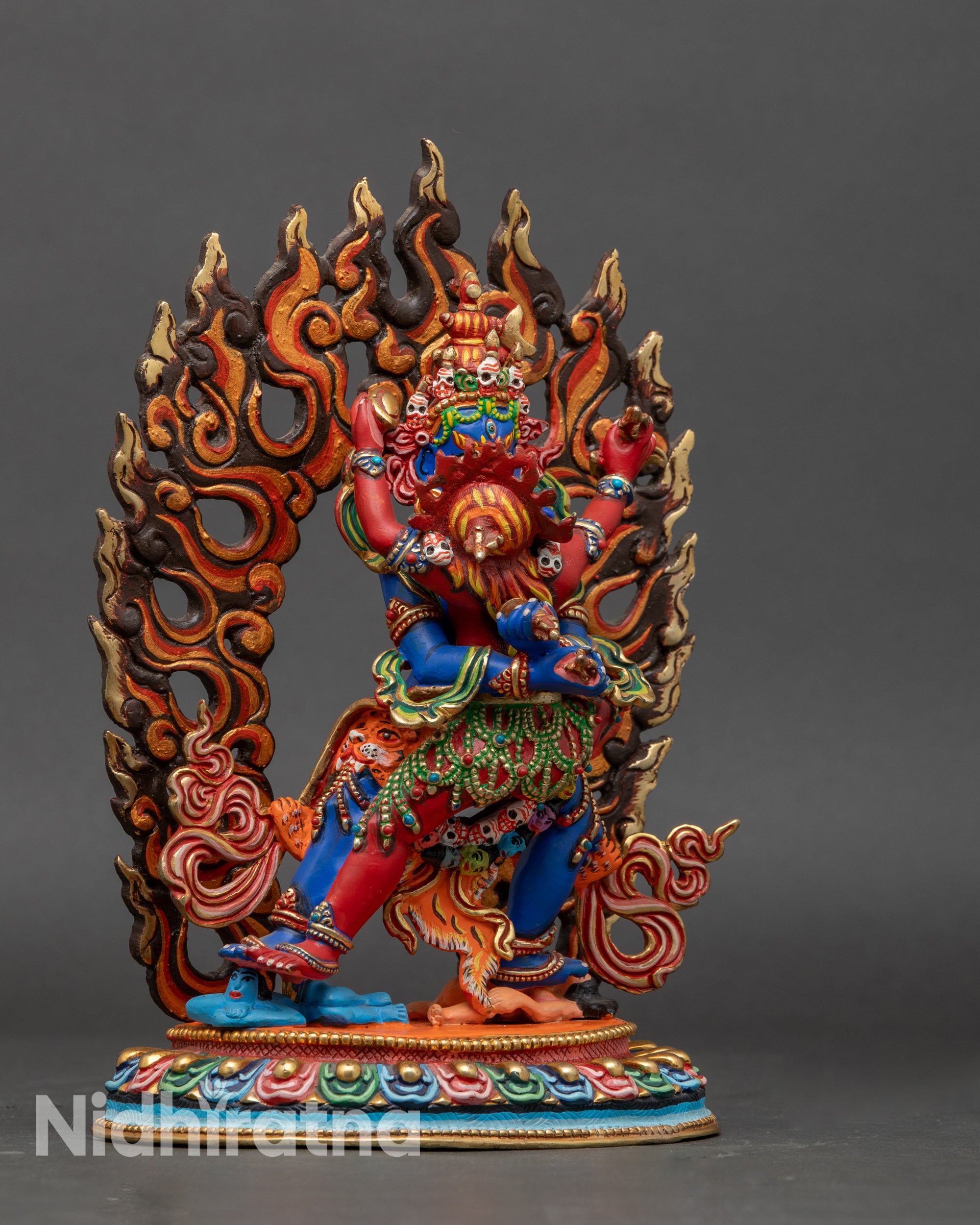 Side view of Nepalese Chakrasamvara meditation statue for altar and ritual practice