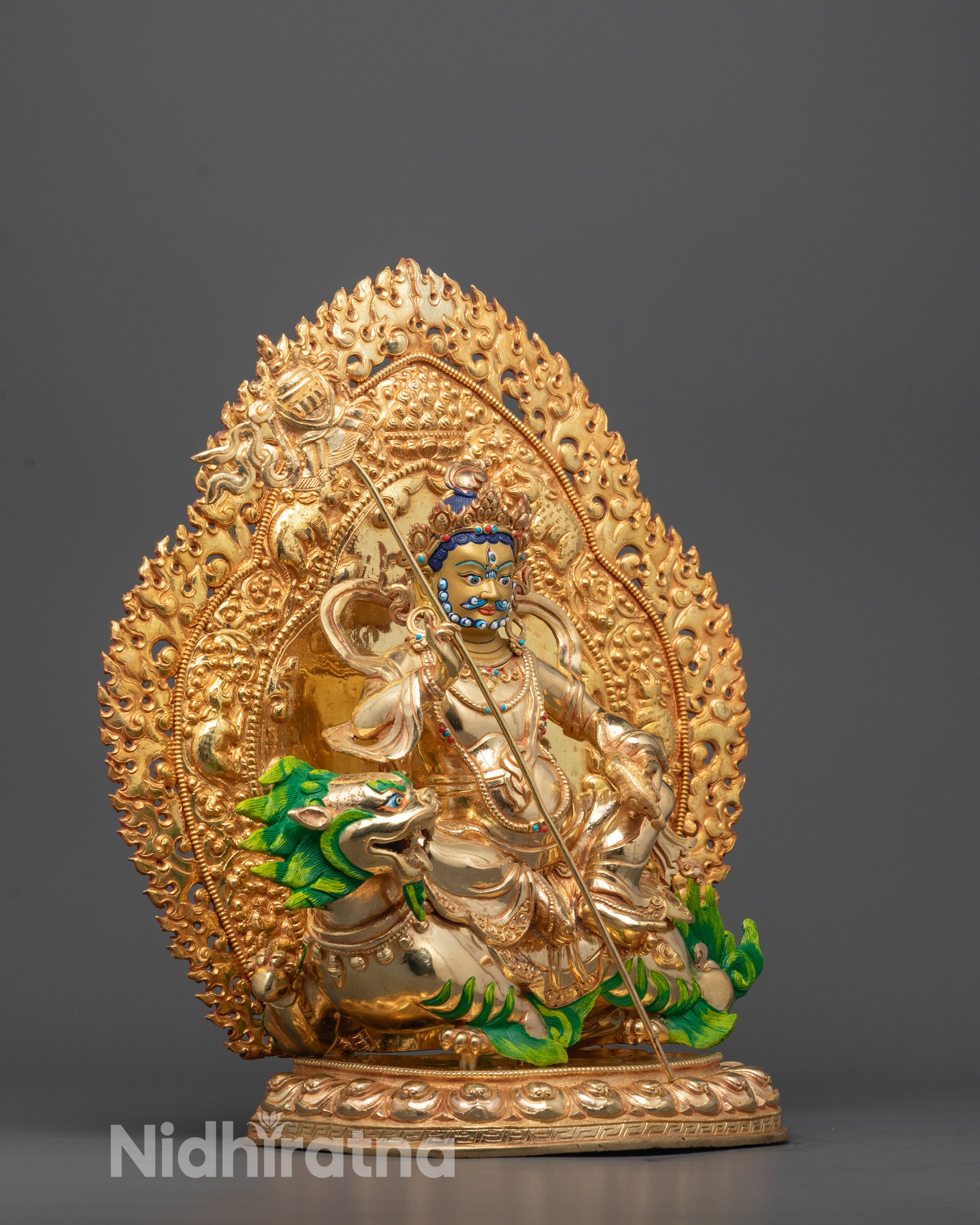 Side view of Nepalese Namtoshe Protector Deity statue with hollow chamber