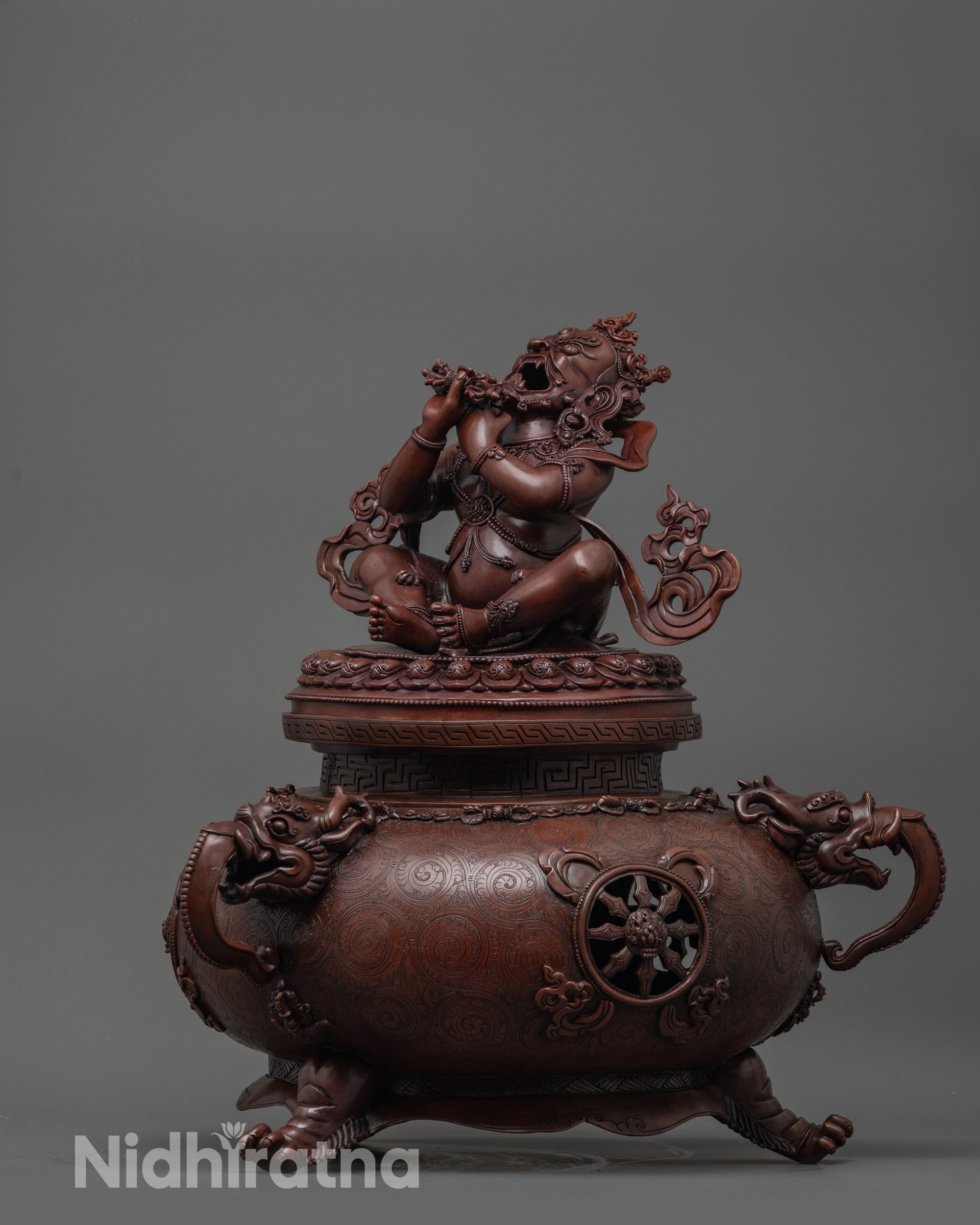 Side view of Oxidized Vajradhaka Statue, ideal as ritual or decorative art
