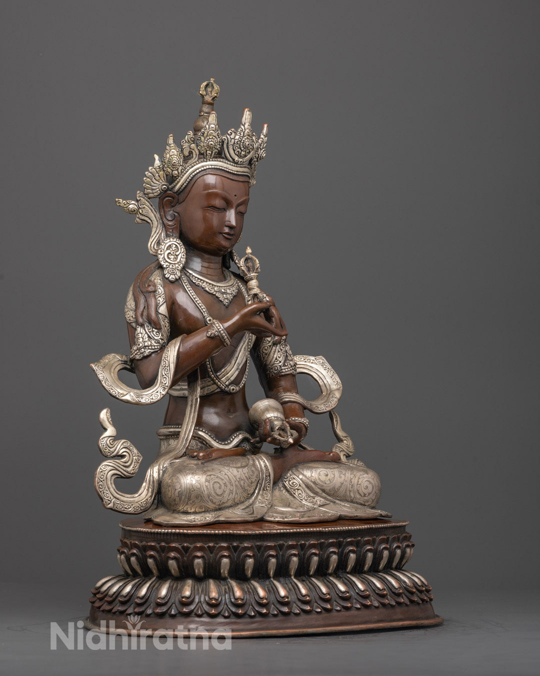 Side view of Oxidized Vajrasattva Statue showcasing intricate craftsmanship