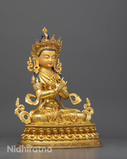 Side view of Premium copper Vajradhara Statue featuring vajra in both hands