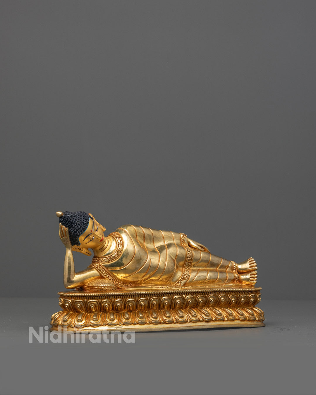 Side view of Reclining Shakyamuni Buddha Statue with Hollow Chamber for Mantra Filling