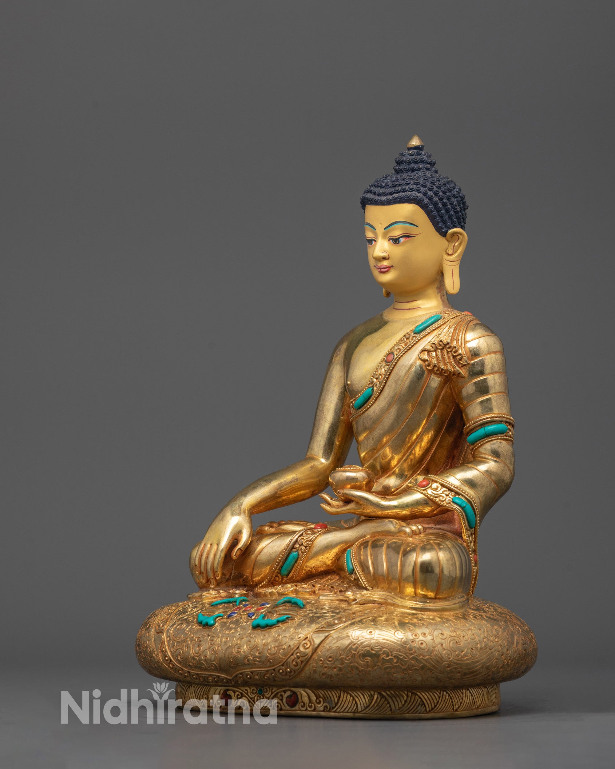 Side view of Shakyamuni Buddha Statue featuring a hollow chamber for consecration