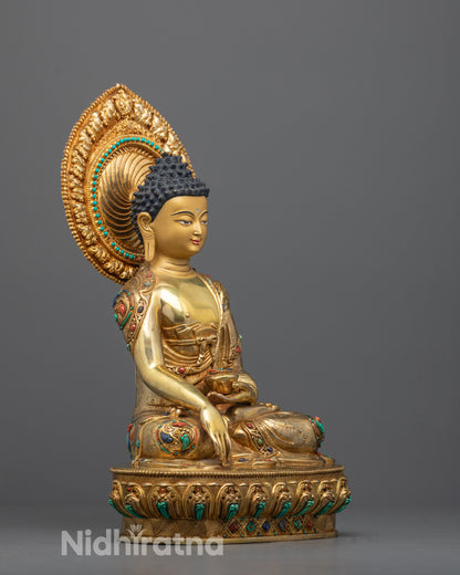 Side view of Shakyamuni Buddha’s Serene Face and Fire-Gilded Finishing

