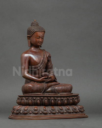 Side view of Shakyamuni Buddha statue, handcrafted Patan Nepal meditation sculpture