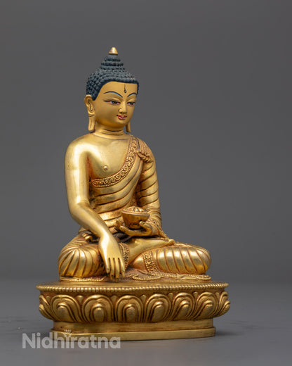 Side view of Shakyamuni Buddha statue showing hollow consecration chamber