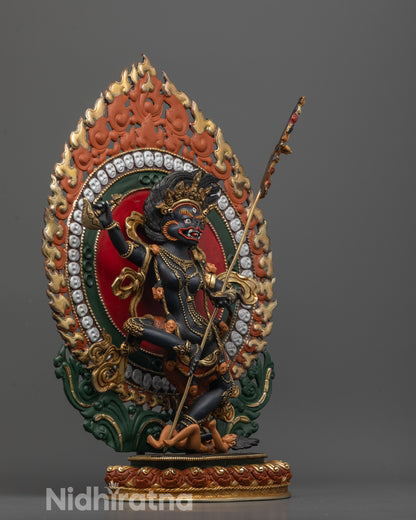 Side view of Singha Mukha Statue depicting dancing posture on lotus base
