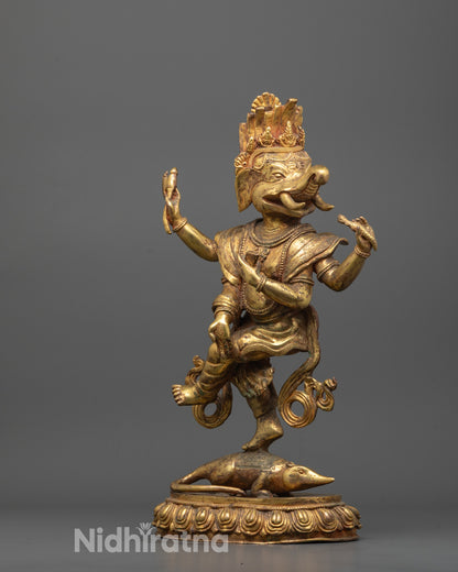 Side view of Traditional Lord Ganesha Idol with Symbolic Lotus Base and Divine Ornaments