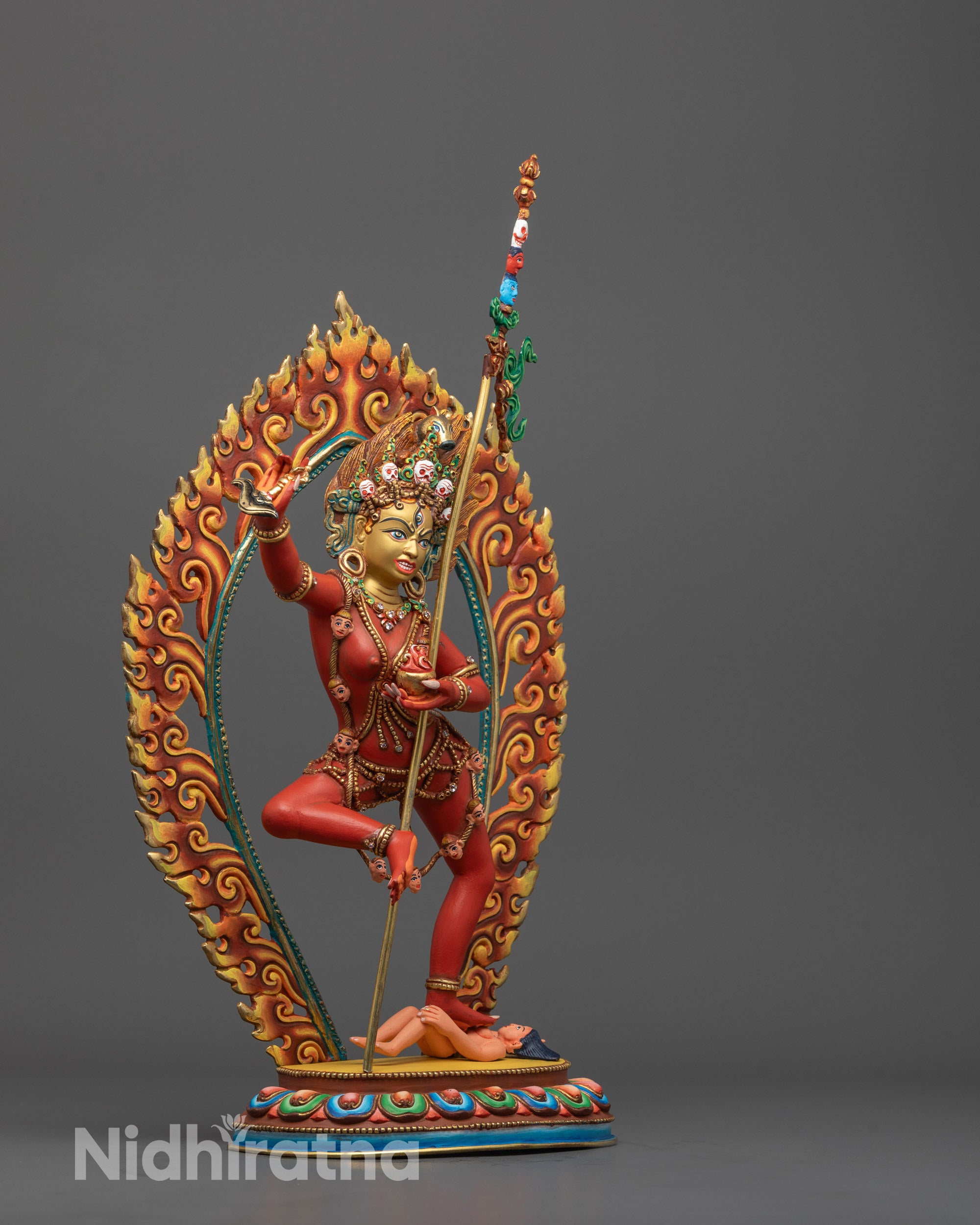Side view of Traditional Nepalese lost wax method hand-carved Dorje Phagmo Statue 