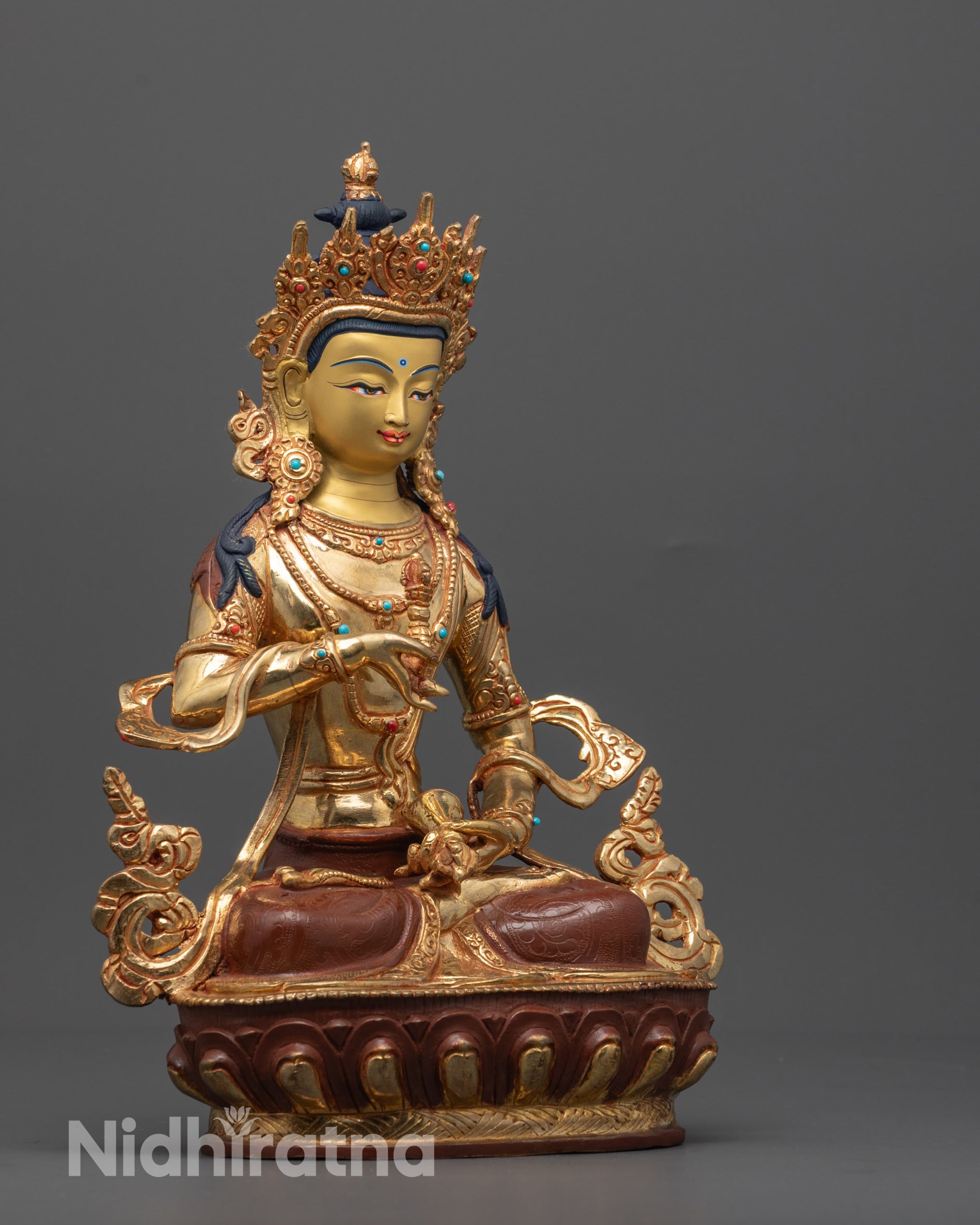 Side view of Traditional Nepali Vajrasattva Statue with hollow chamber for consecration