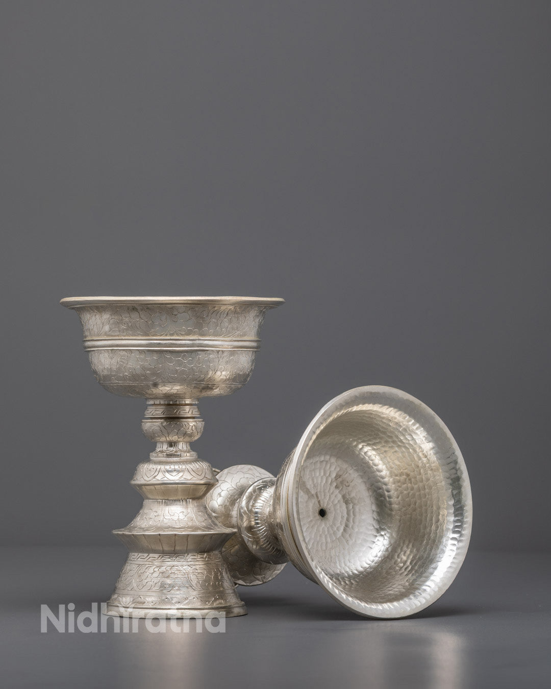 Side view of Traditional Tibetan Butter Lamp with Intricate Detailing – Used in Shrine and Meditation