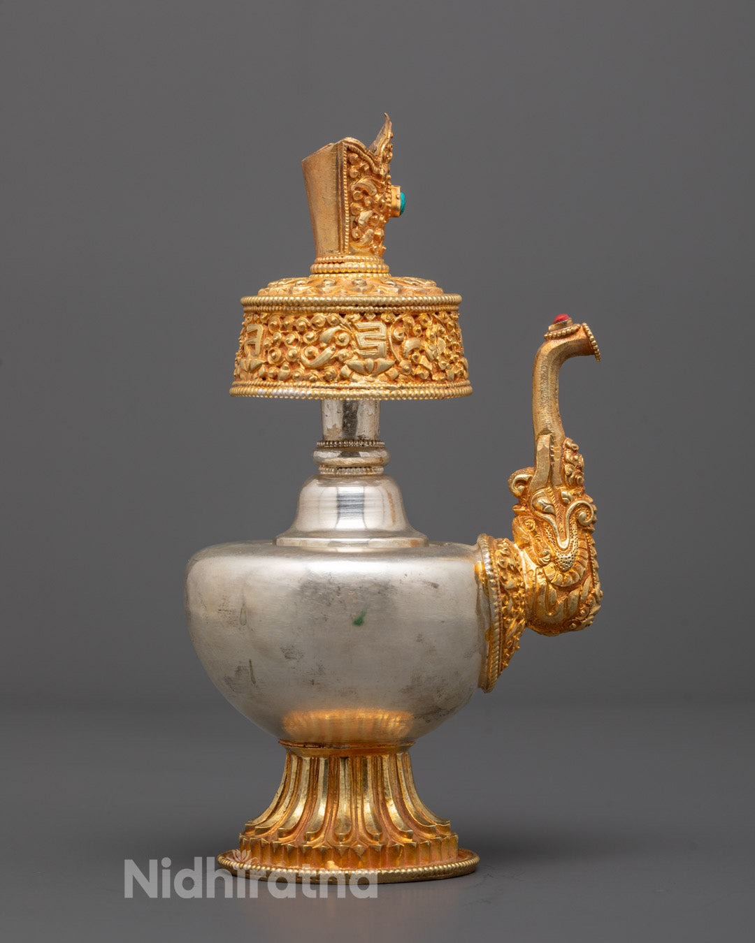 Side view of Traditional Tibetan Chegumba statue handcrafted by master artisan
