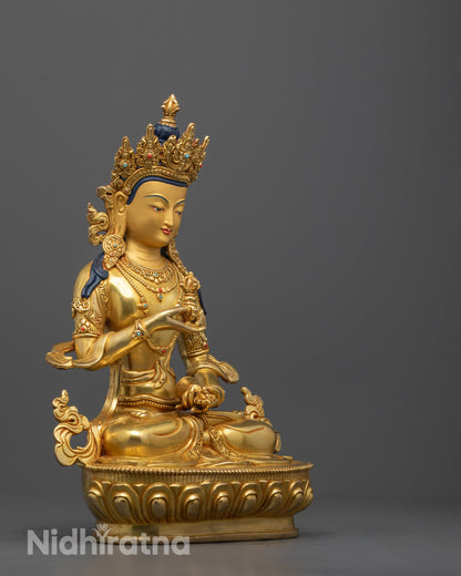 Side view of Traditional Tibetan Vajrasattva Statue featuring a hollow chamber for consecration
