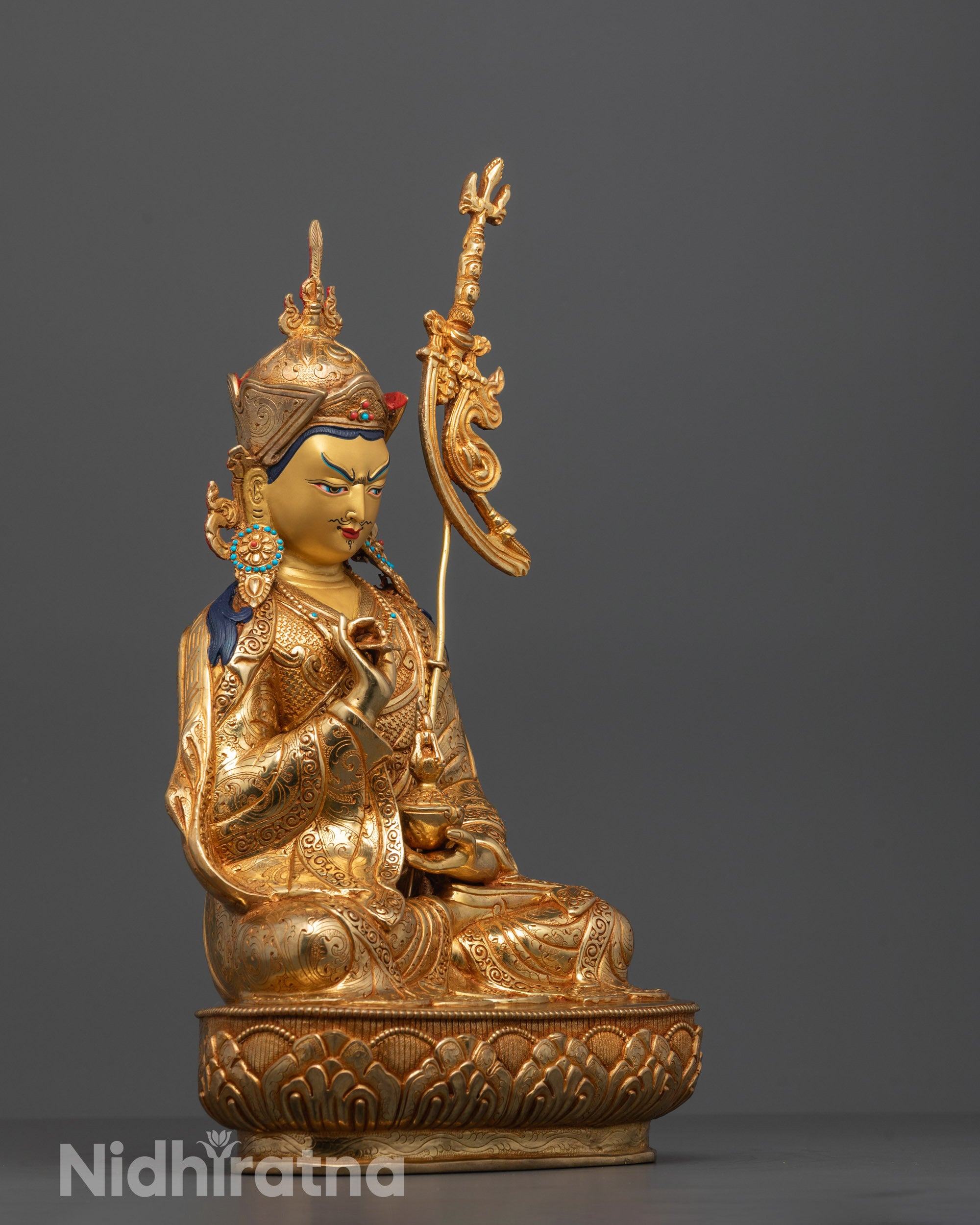 Side view of Tsokye Dorje Buddha statue showing semi-wrathful expression