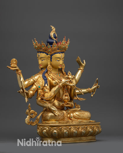 Side view of Ushnishavijaya Namgyalma statue showing lotus seat and sacred implements