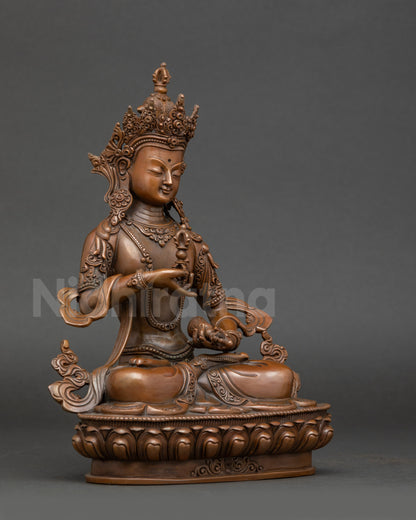 Side view of Vajrasattva Dorje Sempa statue, copper altar sculpture for meditation