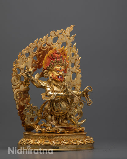 Side view of Wrathful Vajrapani Statue with Third Eye and Blazing Halo