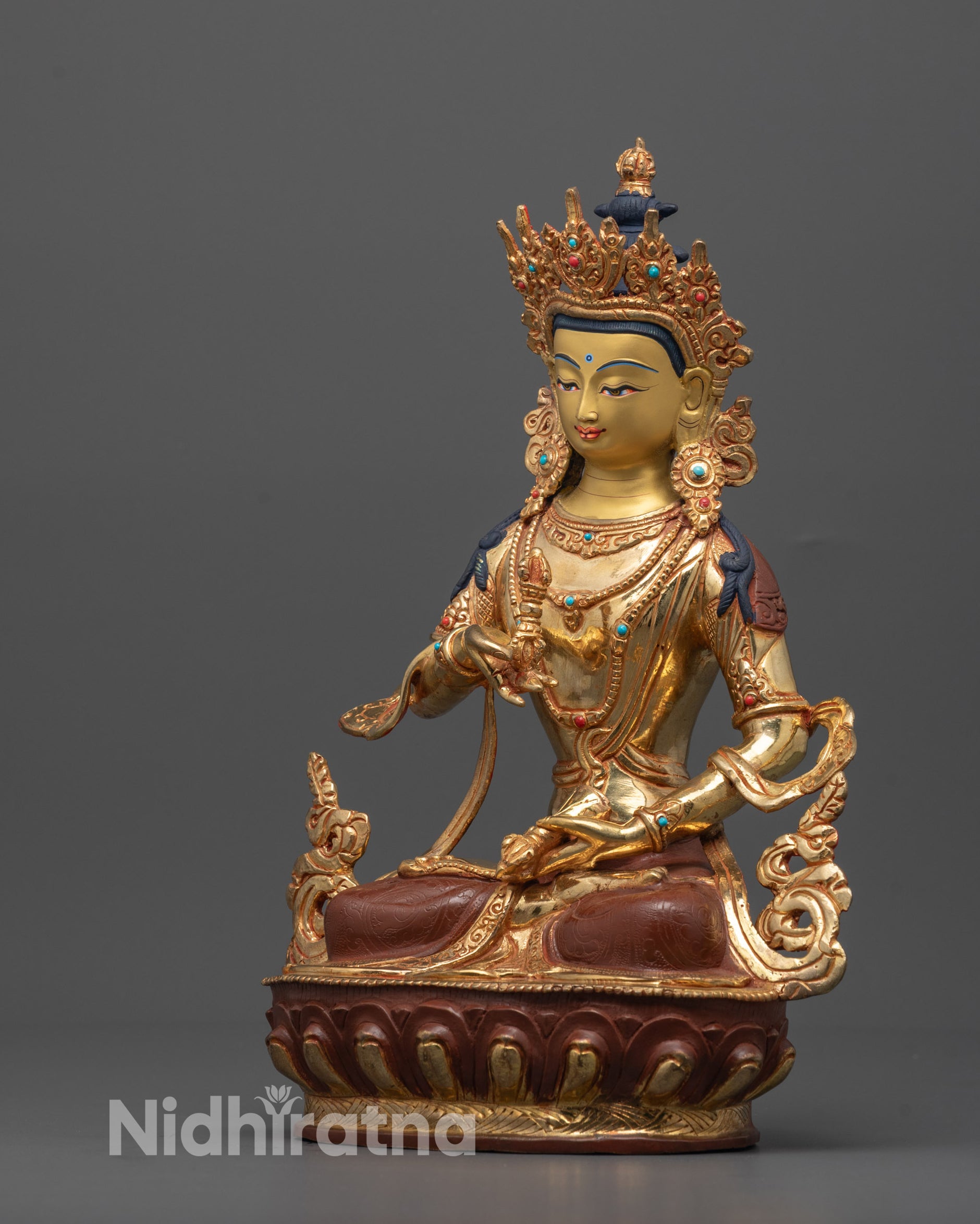 Side view of gold-plated Vajrasattva Statue highlighting craftsmanship