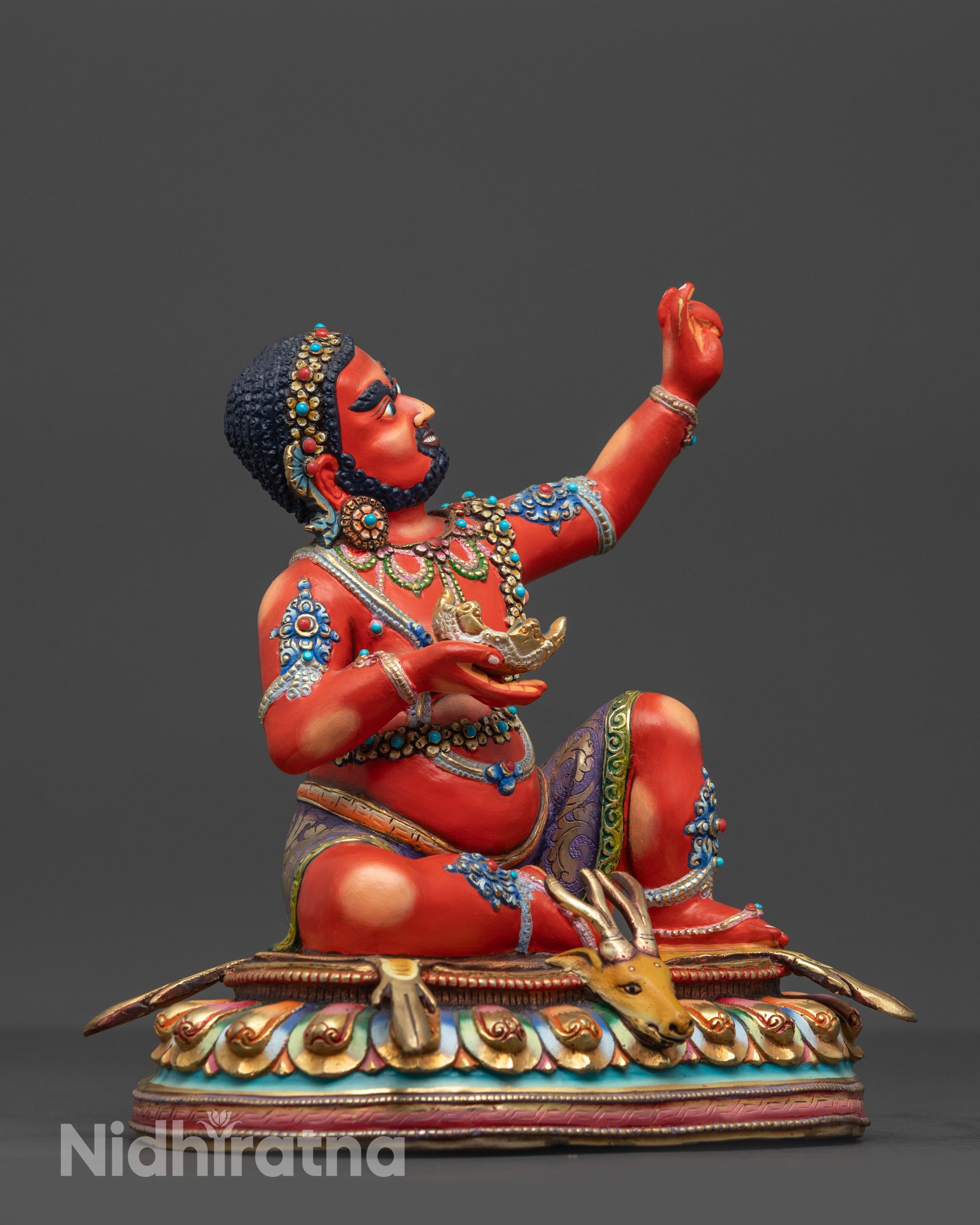 Side view of handcrafted Virupa Statue with detailed lower garments and lotus seat
