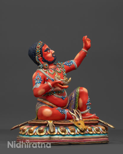 Side view of handcrafted Virupa Statue with detailed lower garments and lotus seat