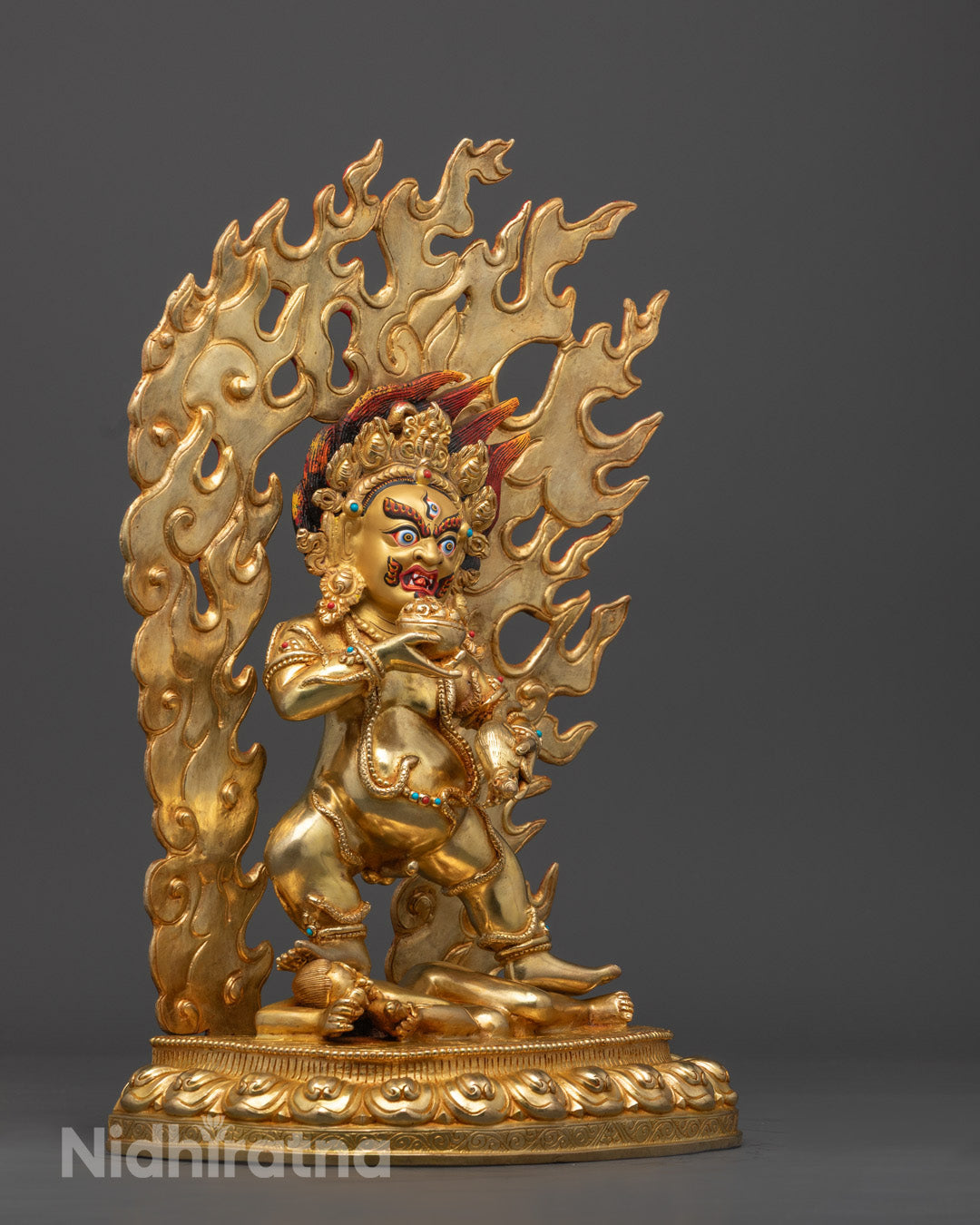 Hollow-core Black Dzambhala statue ready for filling with auspicious mantras, crafted via the traditional Nepalese lost-wax method.