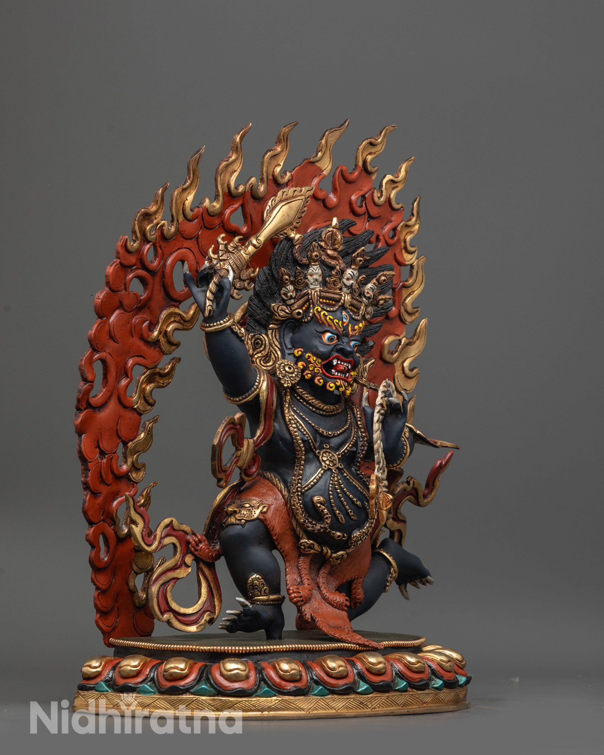 Side view of premium copper Sankata Statue hand-carved using lost wax method