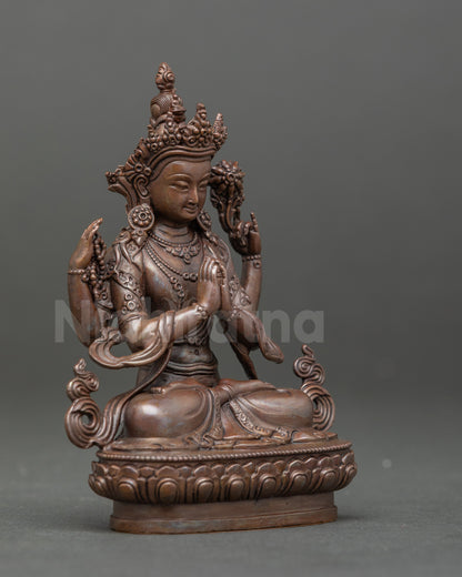 Side view of the Himalayan Avalokiteshvara sculpture in brownish oxidized finish