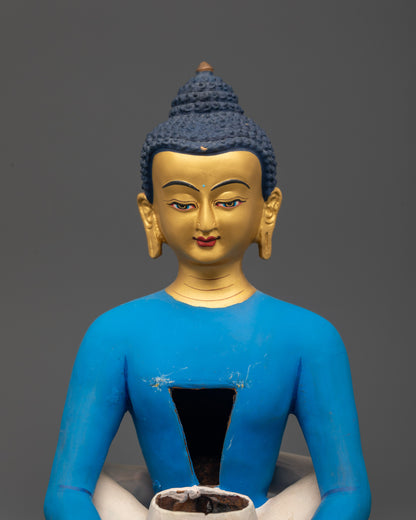 Side view of vibrant Samantabhadra Yab-Yum Statue on multi-coloured lotus seat