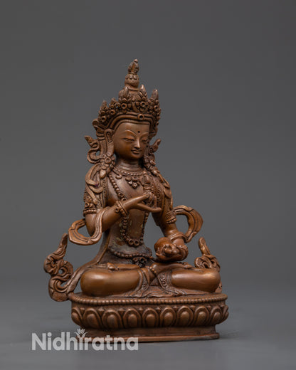 Side view oxidized Vajrasattva Idol showing meditative posture and lotus seat details
