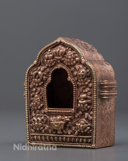 Side view portable Tibetan Ghau Box for holding miniature statues and idols
