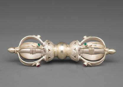 Side view pure silver vajra | Intricate patterns symbolizing strength and spiritual power