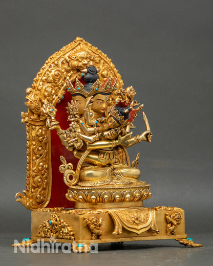 Side view six arms holding vajra bell wheel lotus jewel sword tantric dei