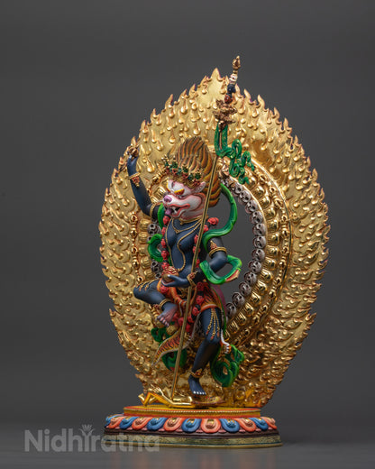 Wrathful Lion-Faced Simha Mukha Statue | Tibetan Buddhist Artwork