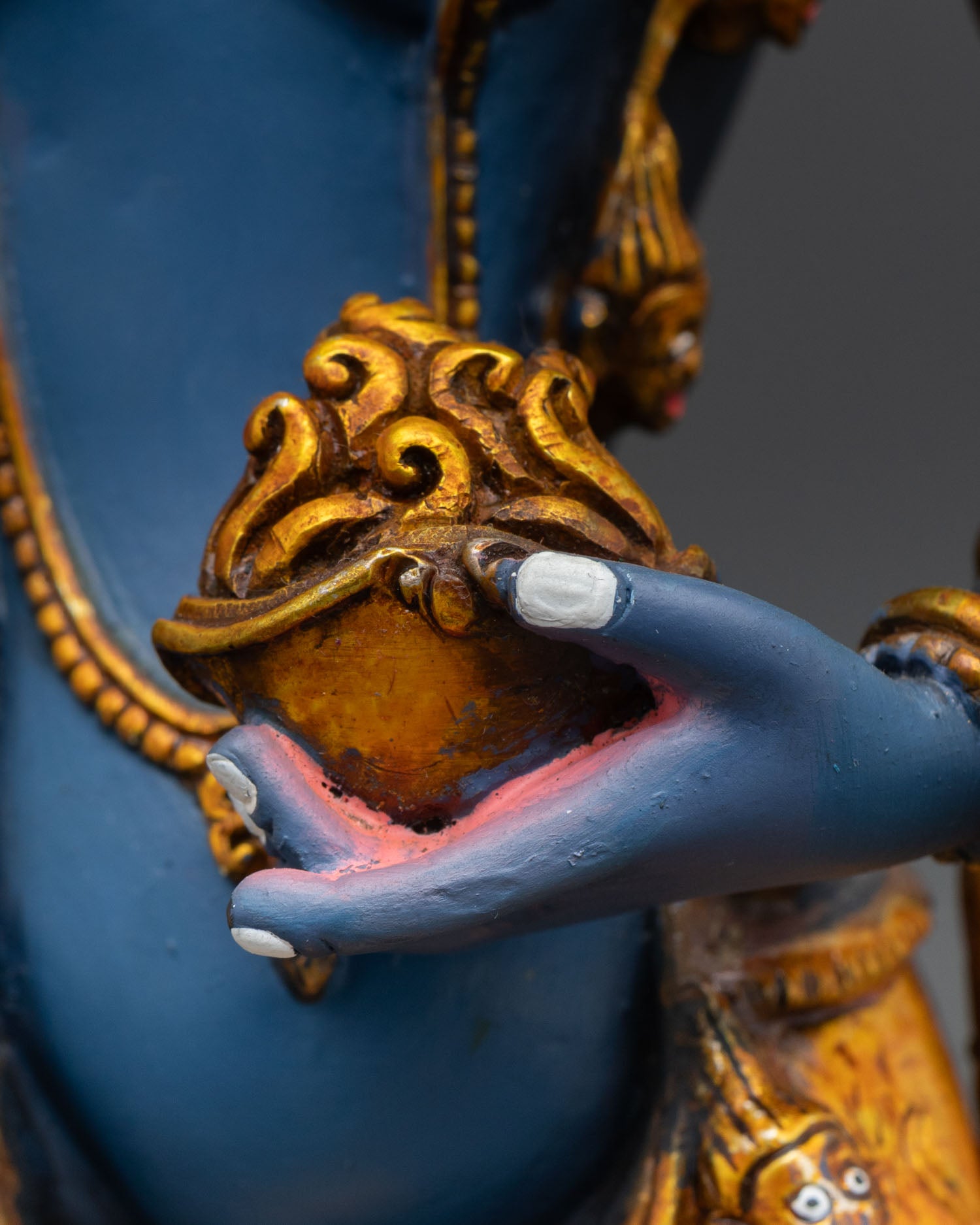 Standing Simhamukha Statue | Handpainted Copper Idol