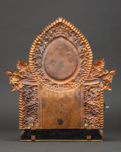 Simhanada Chenrezig Statue back view showing carved garments and halo