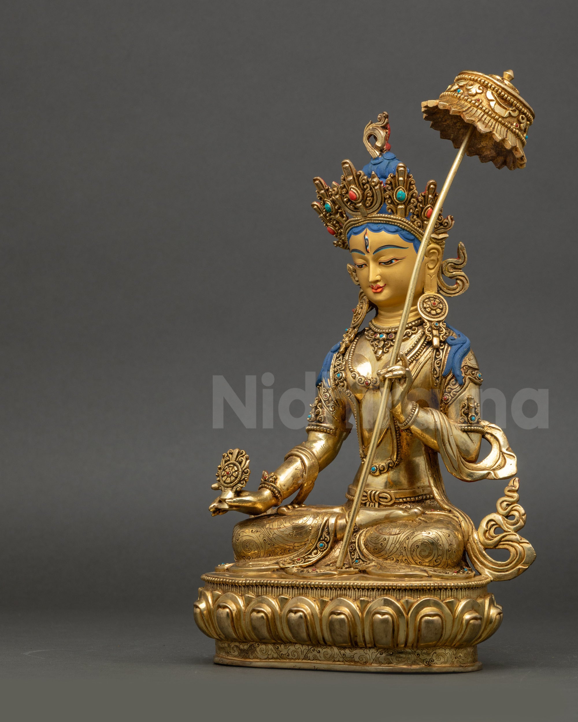 Sitatapatra Dukar Statue Copper Gold-Gilded Left Side View