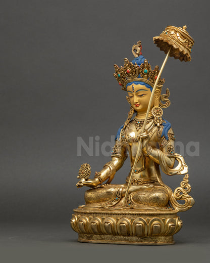 Sitatapatra Dukar Statue Copper Gold-Gilded Left Side View