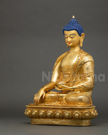 Sitting Buddha Statue copper sculpture gold-fire gilded left side