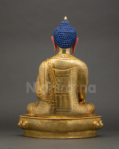 Sitting Buddha Statue gold-fire gilded copper back with carved details