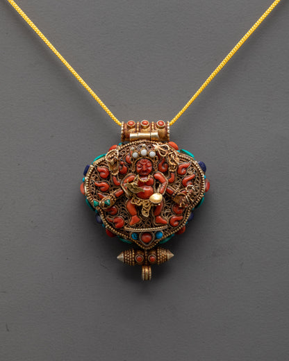 Six-Armed Mahakala Pendant | Handmade Nepalese Protection Jewelry