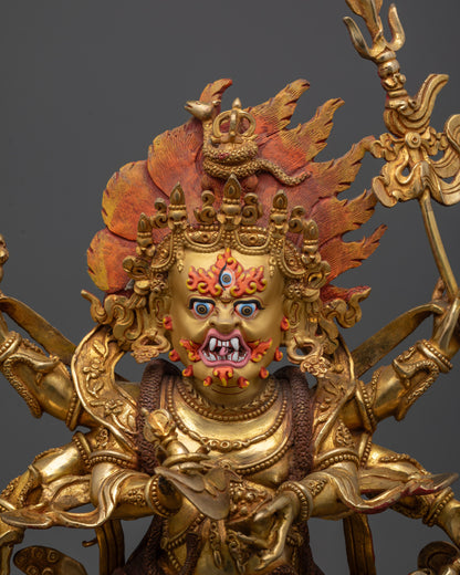 Nepalese Six-Armed Mahakala Statue | Dharma Protector Sculpture
