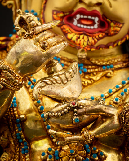 Six-Armed Mahakala | 24K Gold Fire-Gilded Copper Sculpture