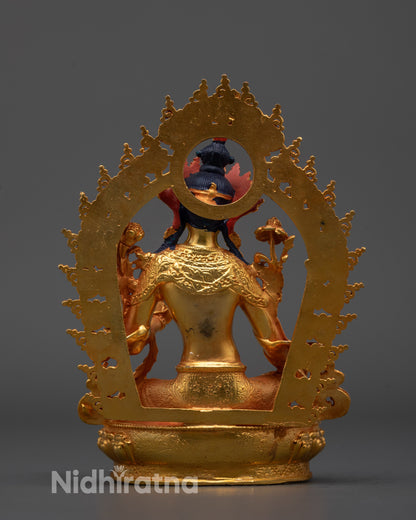 Spiritual Green Tara statue made from gold-plated copper depicting goddess of compassion